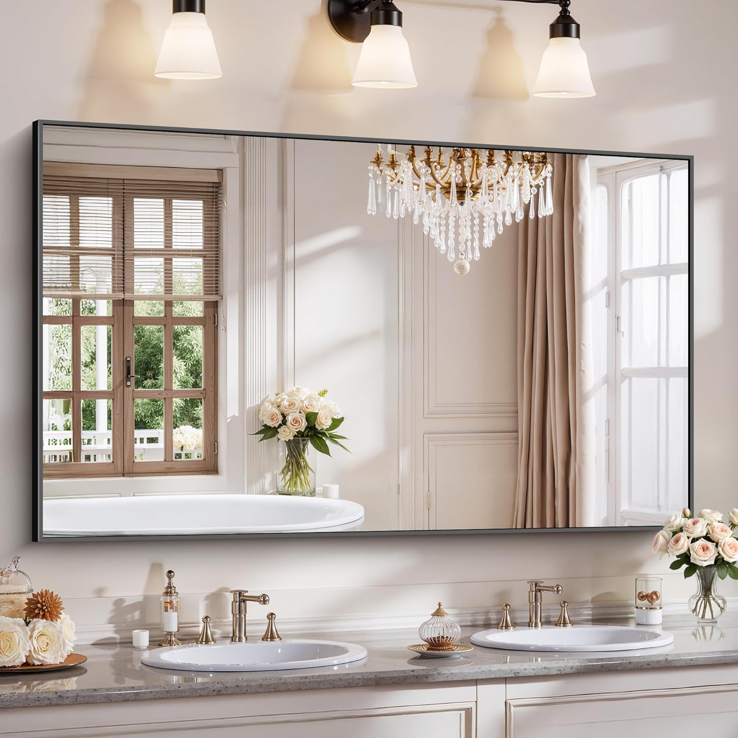 18x24 Inch Black Aluminum Frame Bathroom Mirror