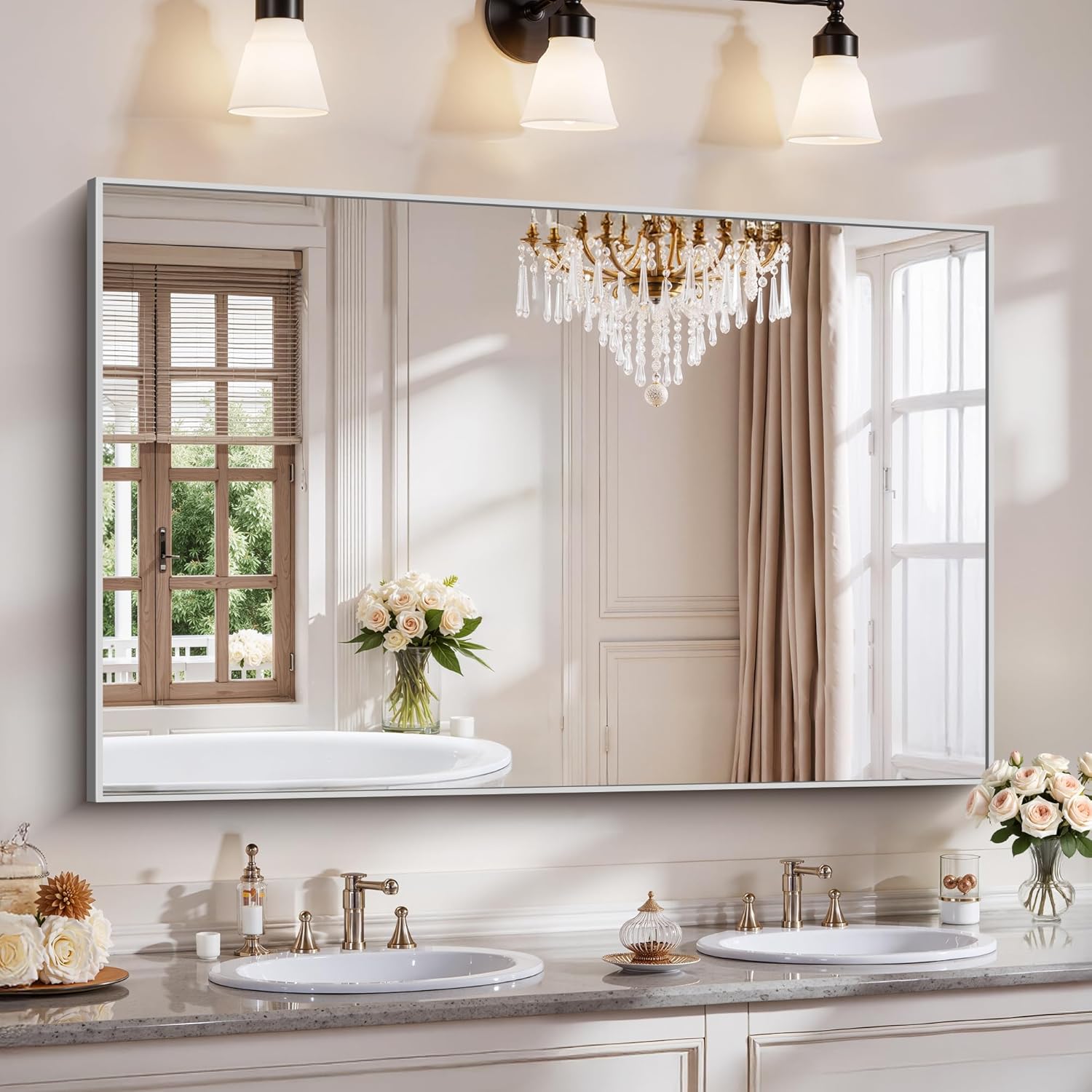 18x24 Inch Black Aluminum Frame Bathroom Mirror