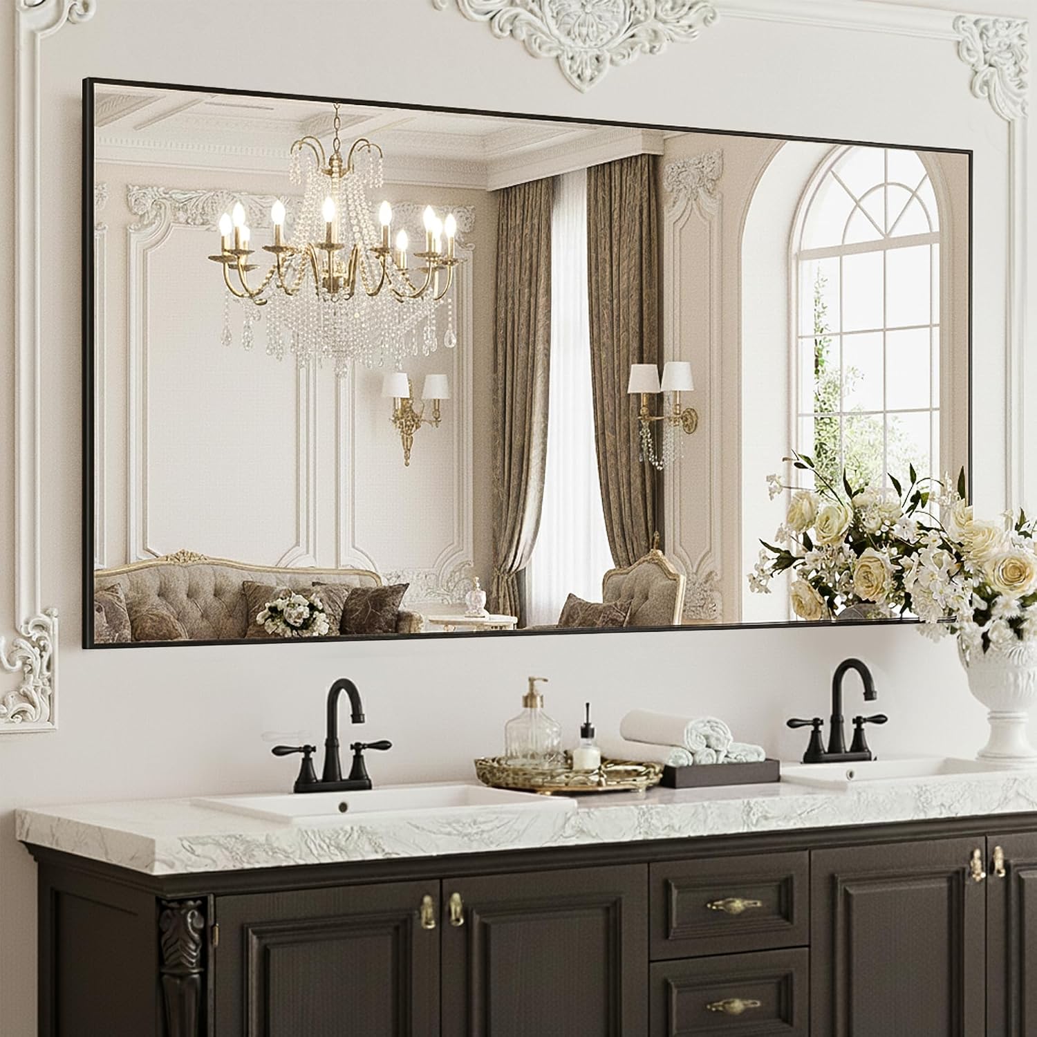 36x24 Inch Black Metal Frame Bathroom Mirror