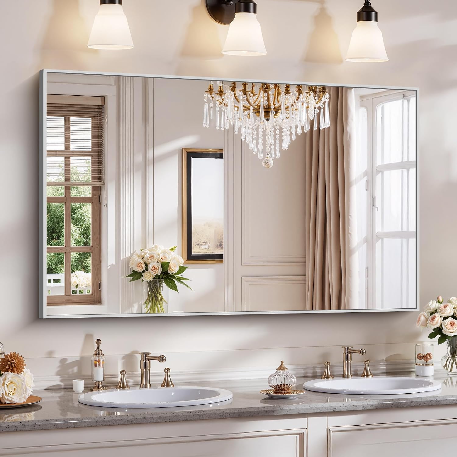 18x24 Inch Black Aluminum Frame Bathroom Mirror