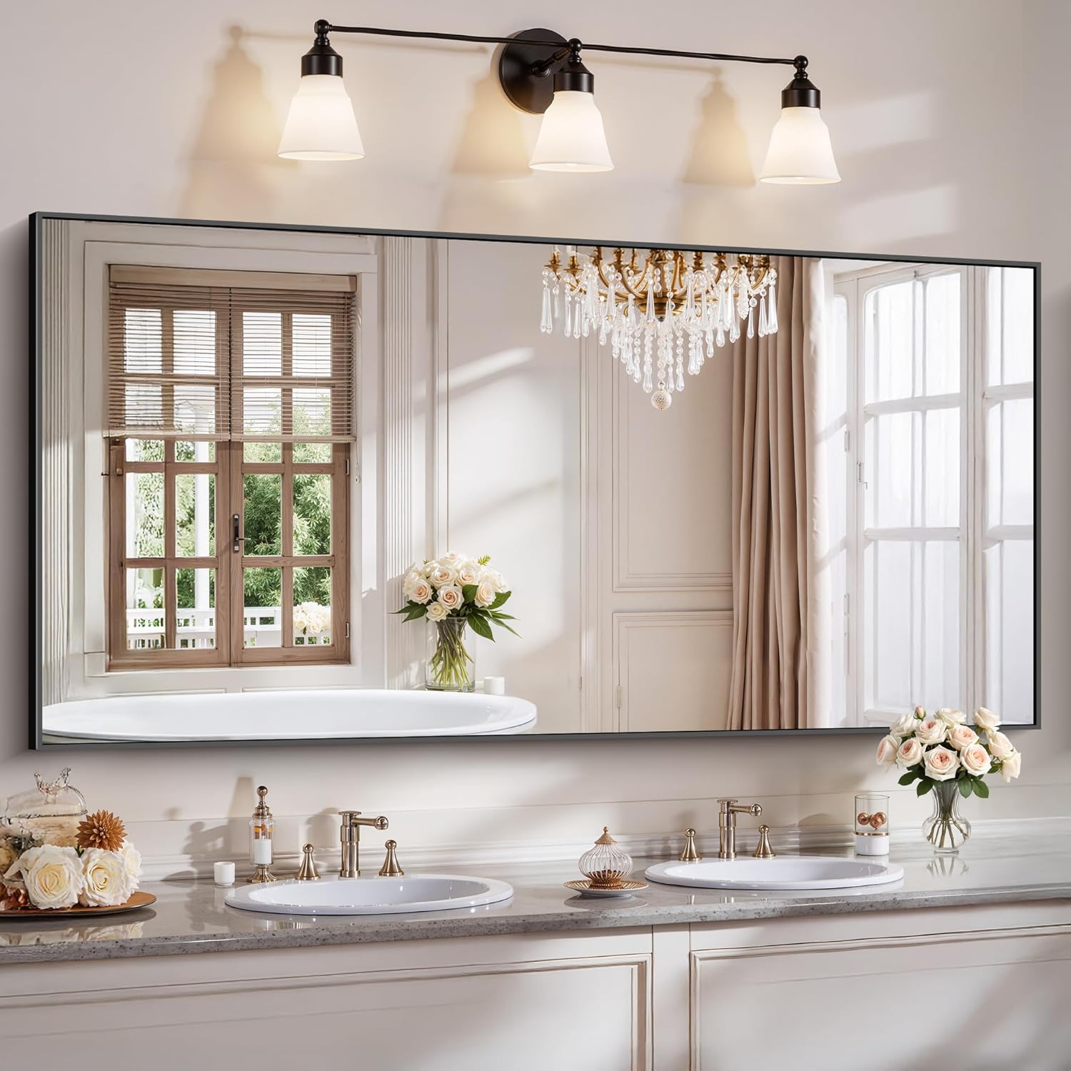18x24 Inch Black Aluminum Frame Bathroom Mirror