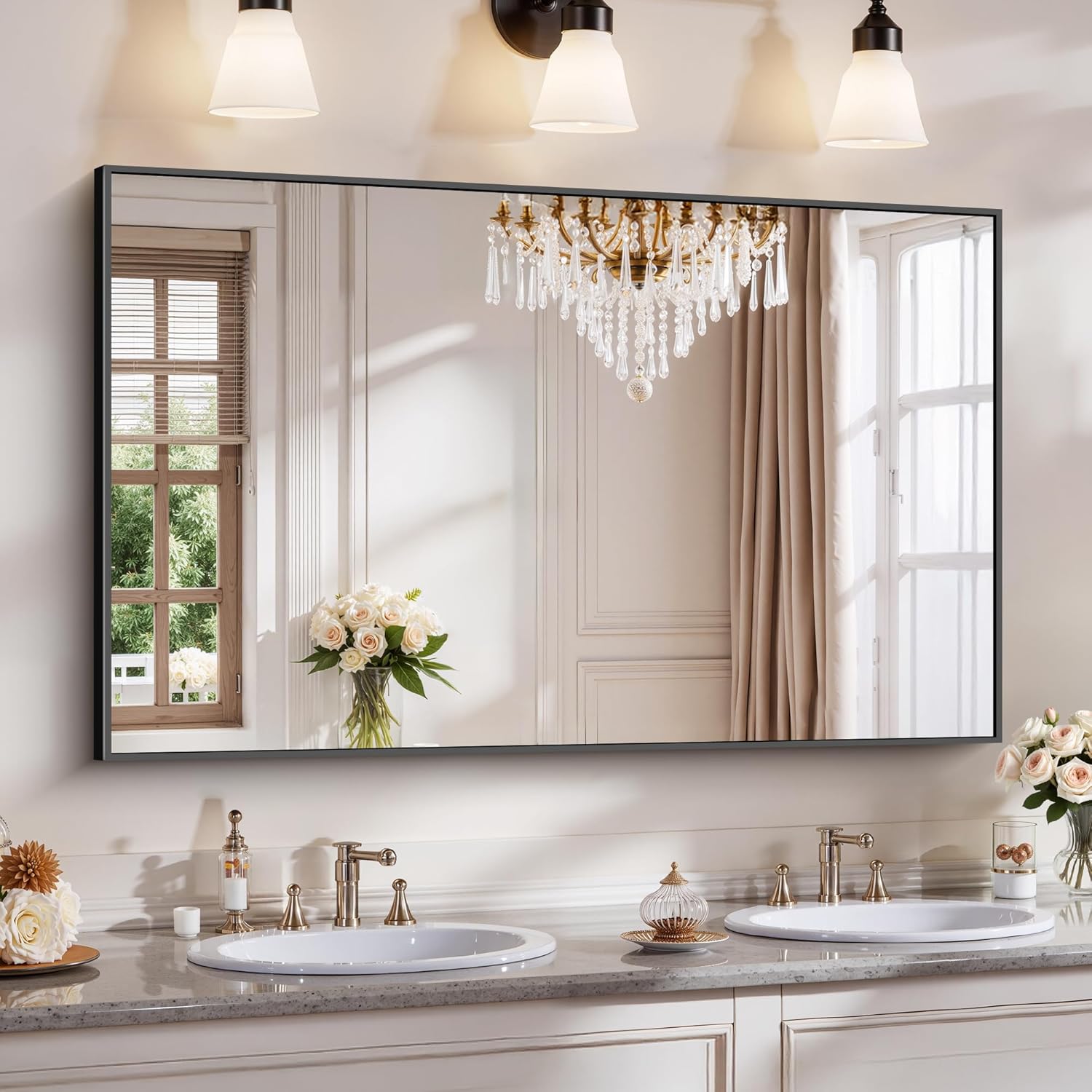 18x24 Inch Black Aluminum Frame Bathroom Mirror