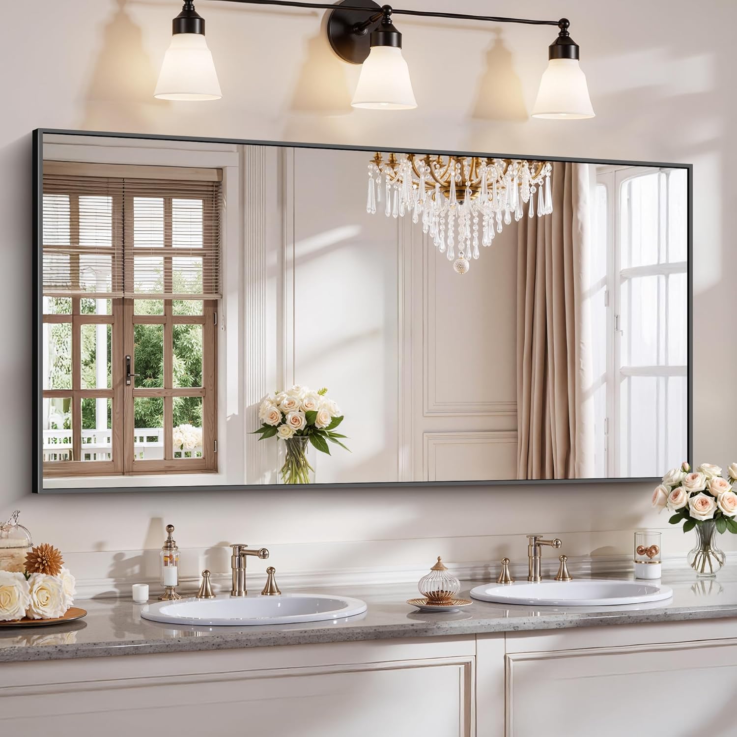 18x24 Inch Black Aluminum Frame Bathroom Mirror
