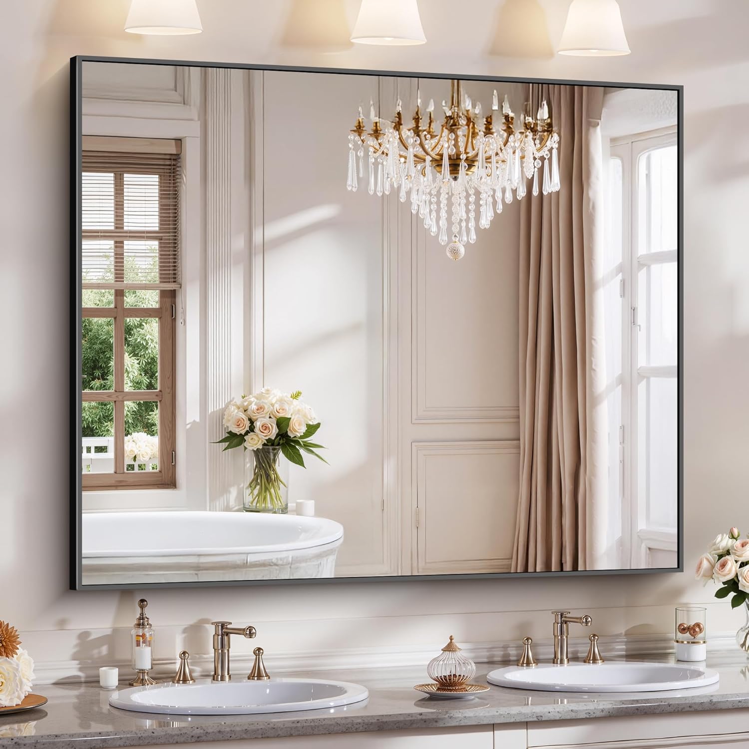 18x24 Inch Black Aluminum Frame Bathroom Mirror