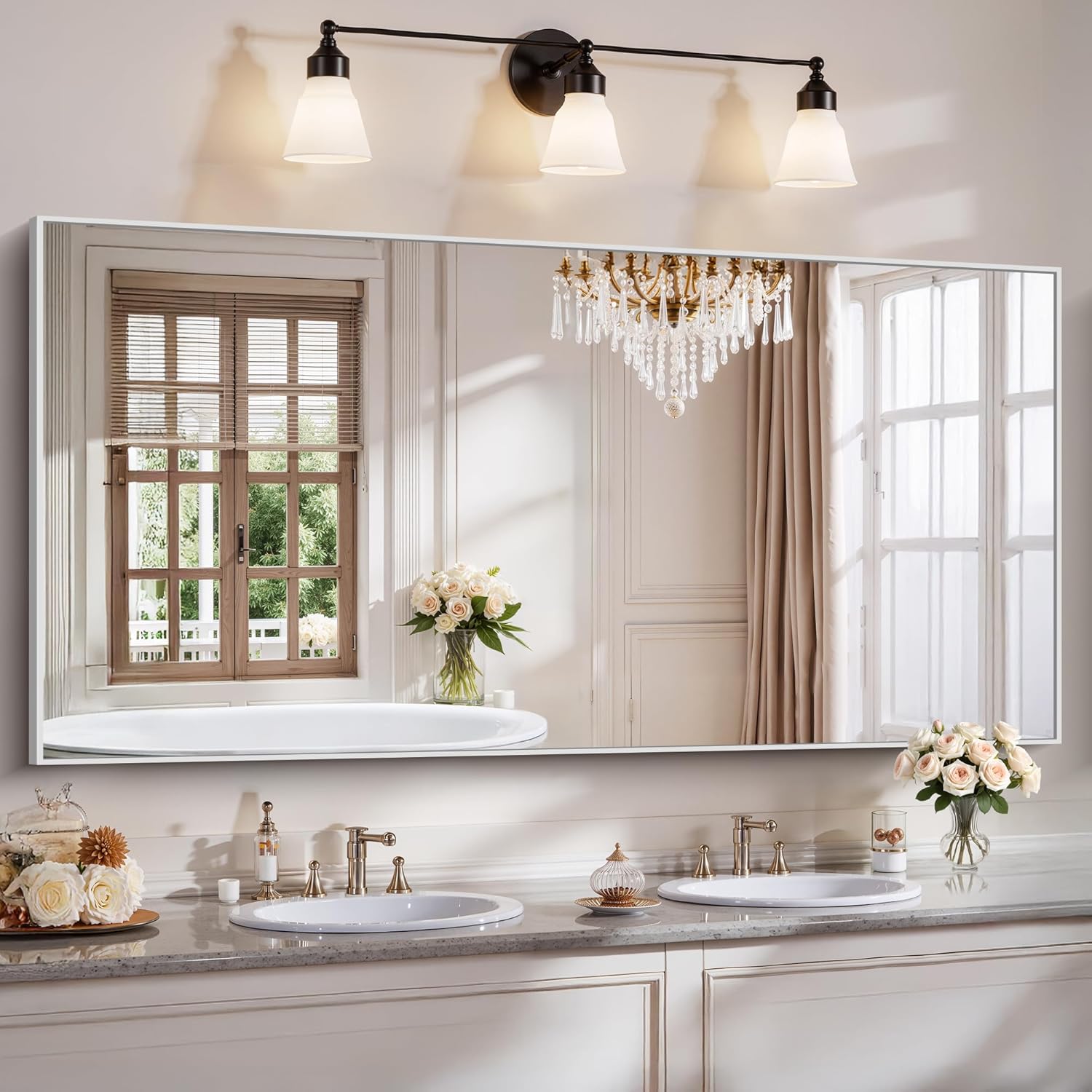 18x24 Inch Black Aluminum Frame Bathroom Mirror