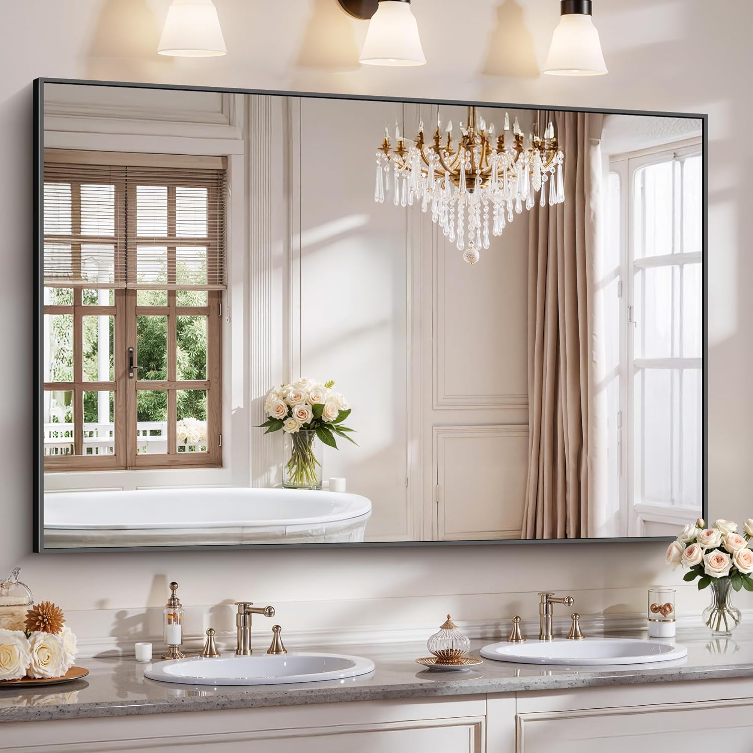 18x24 Inch Black Aluminum Frame Bathroom Mirror