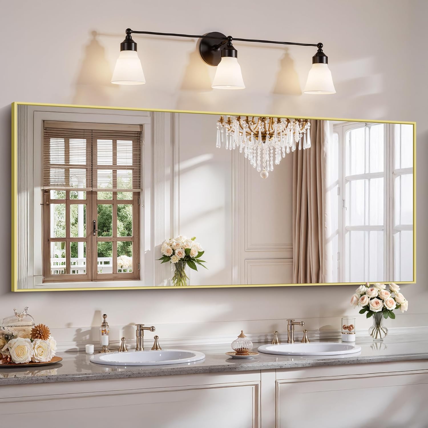 18x24 Inch Black Aluminum Frame Bathroom Mirror