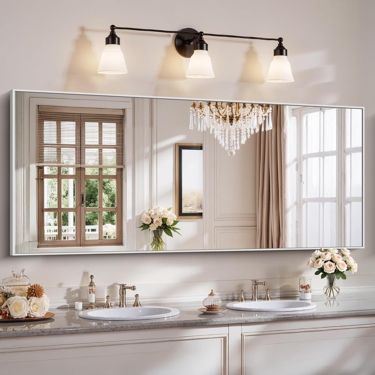 18x24 Inch Black Aluminum Frame Bathroom Mirror