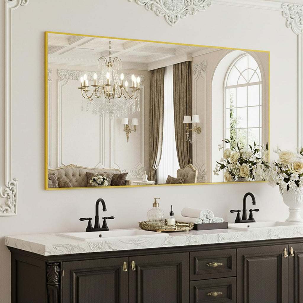 36x24 Inch Black Metal Frame Bathroom Mirror