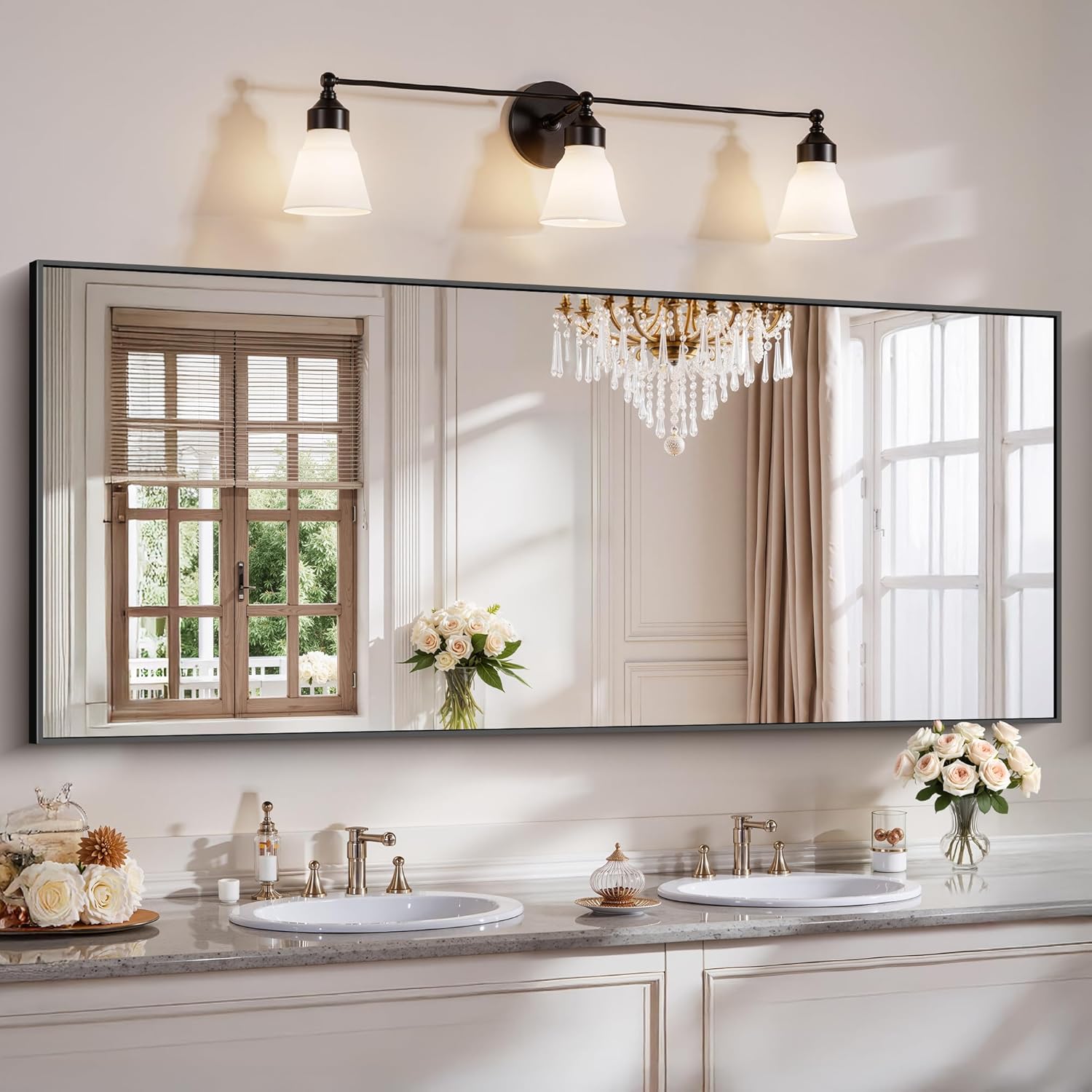 18x24 Inch Black Aluminum Frame Bathroom Mirror