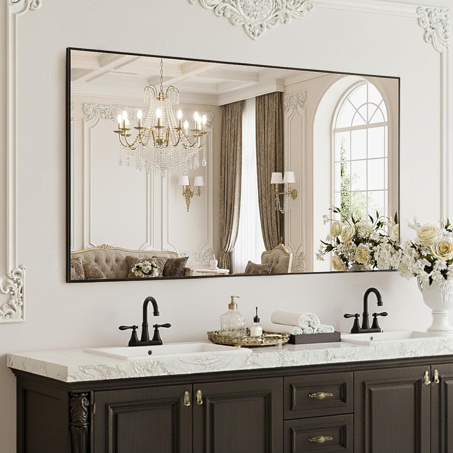 36x24 Inch Black Metal Frame Bathroom Mirror
