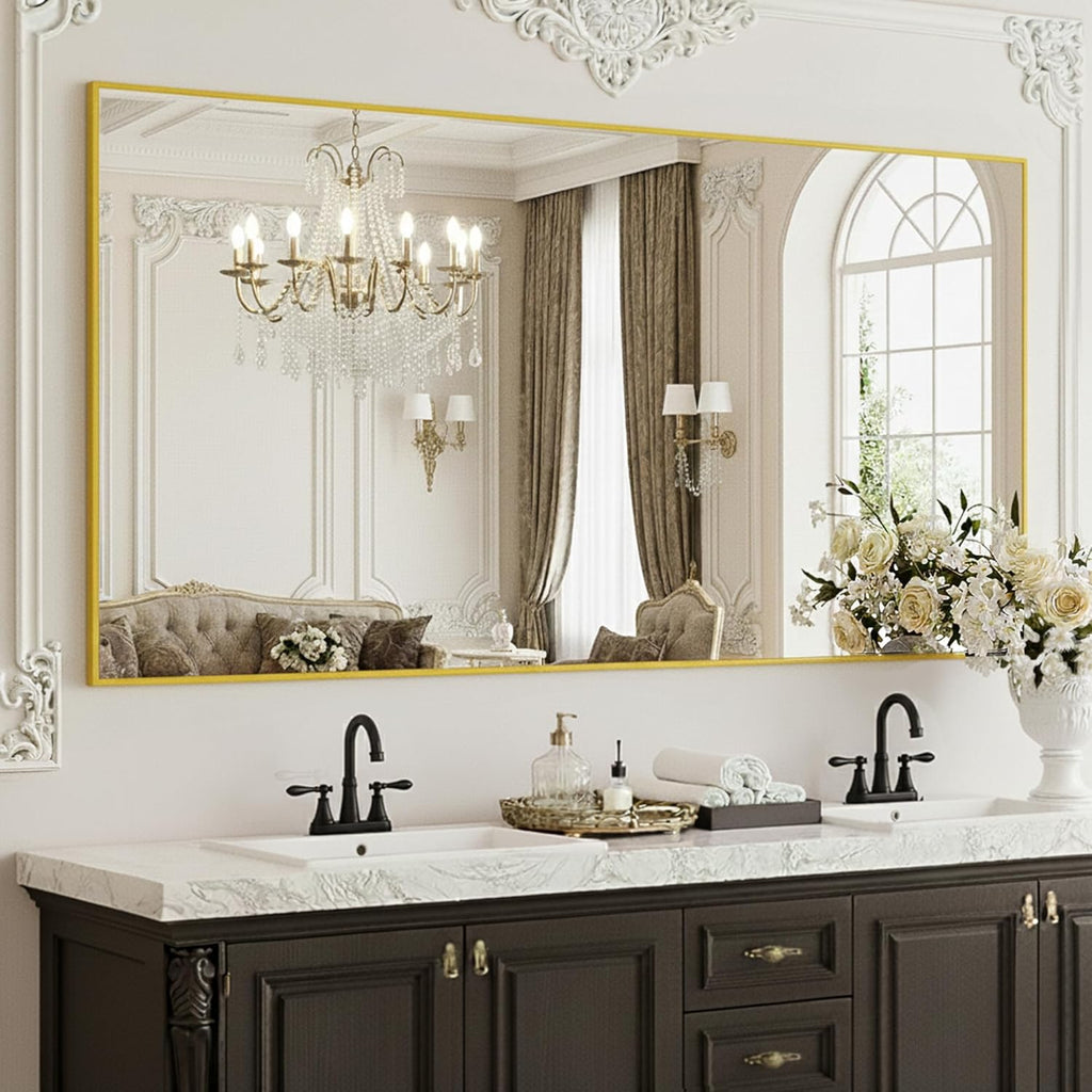 36x24 Inch Black Metal Frame Bathroom Mirror