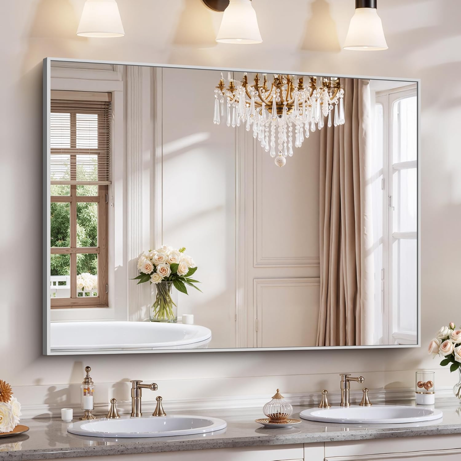 18x24 Inch Black Aluminum Frame Bathroom Mirror
