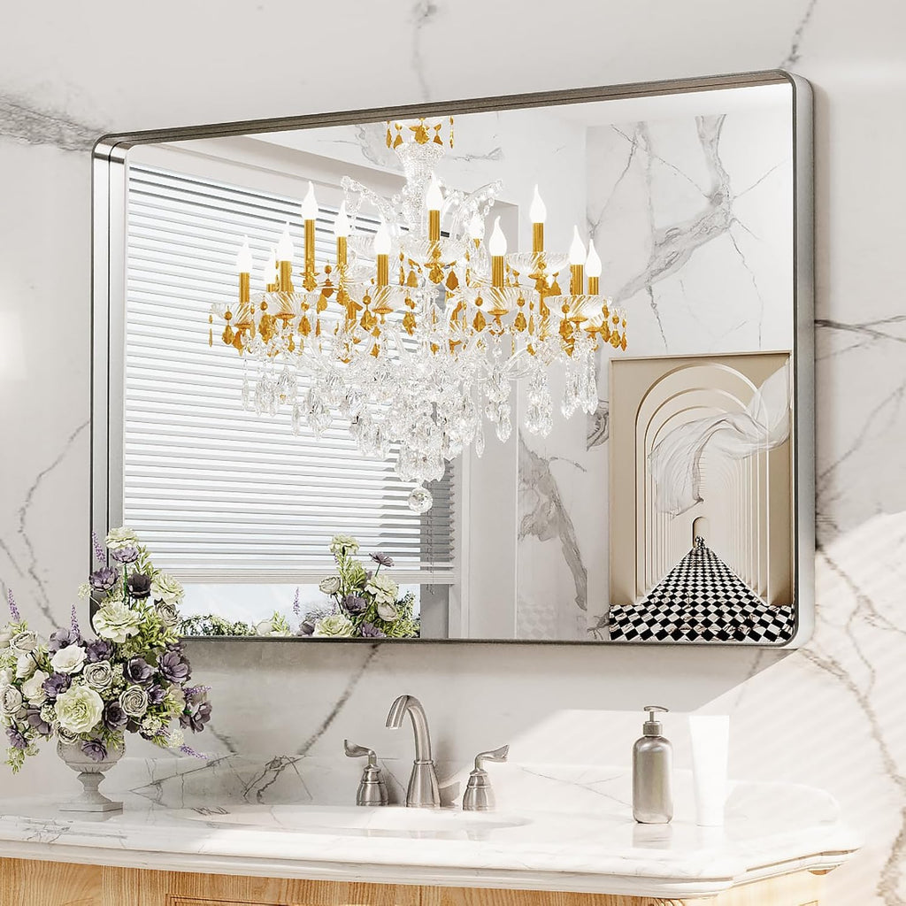 22x30 Inch Black Metal Frame Bathroom Mirror