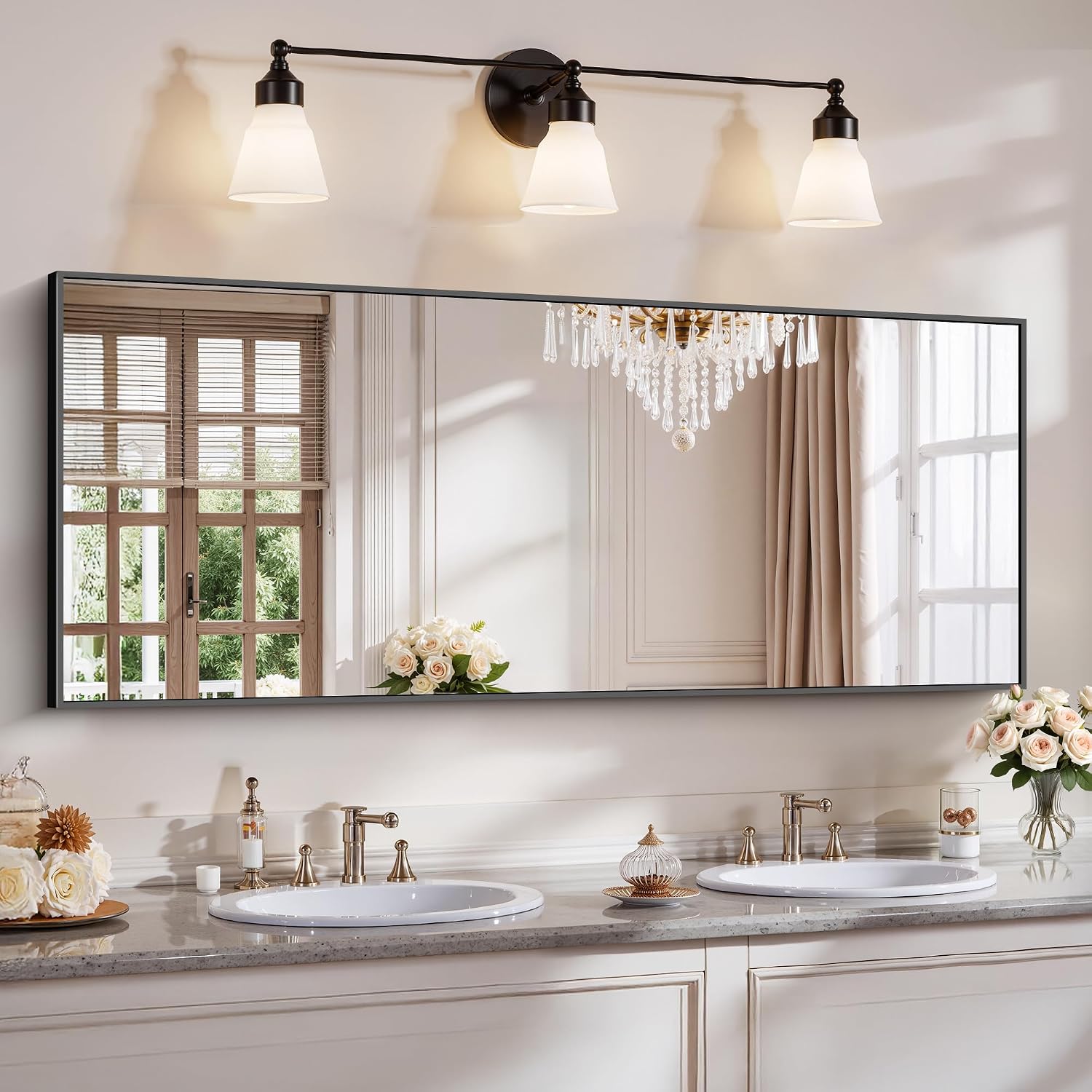 18x24 Inch Black Aluminum Frame Bathroom Mirror