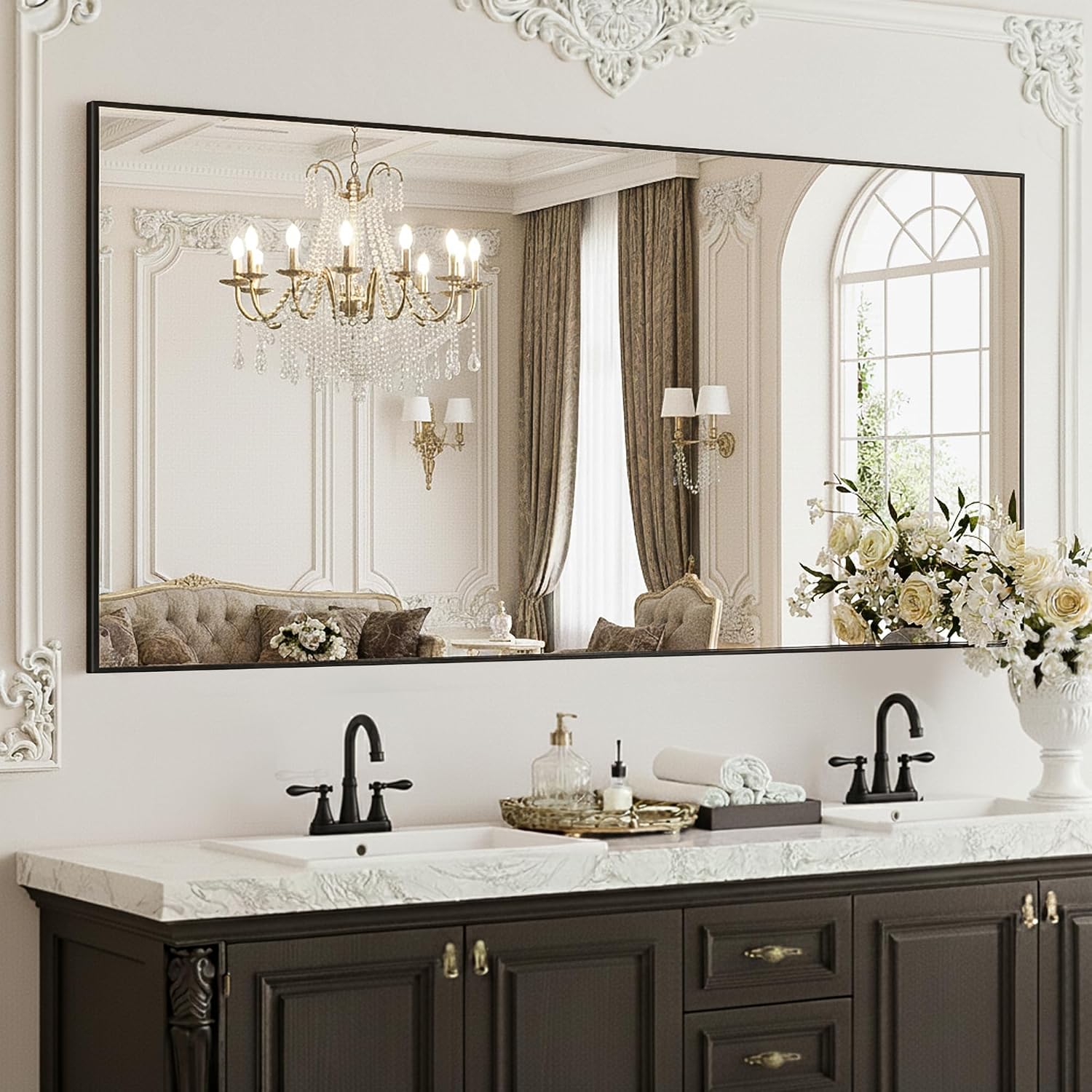 36x24 Inch Black Metal Frame Bathroom Mirror